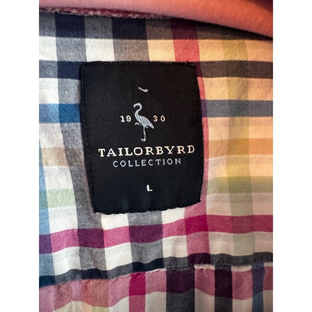Tailorbyrd plaid striped button down oxford shirt pink‎ gingham flip sleeves. L - Picture 4 of 7